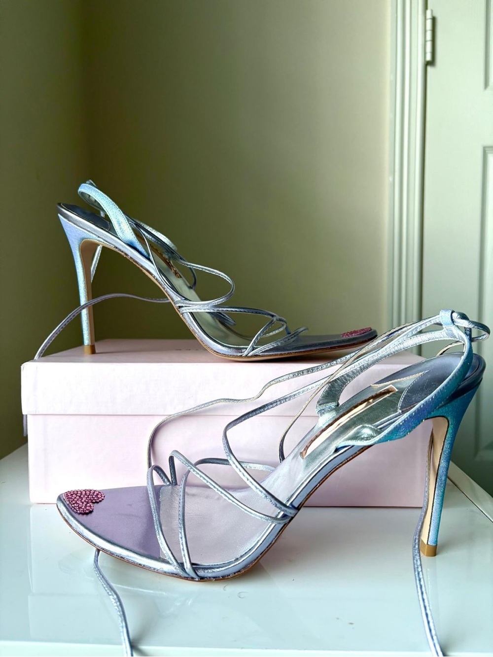 Sophia Webster Silver Iridescent Strappy Stiletto Sandals